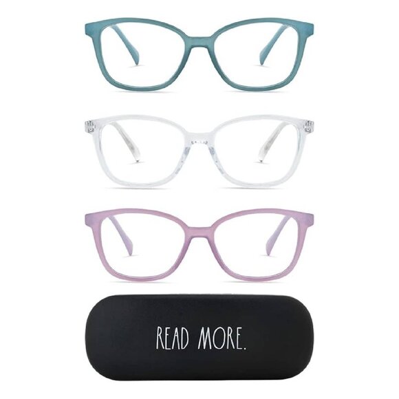 NEW Rae Dunn Set of 3 Premium Reading Glasses & Case Purple Blue Clear Read More